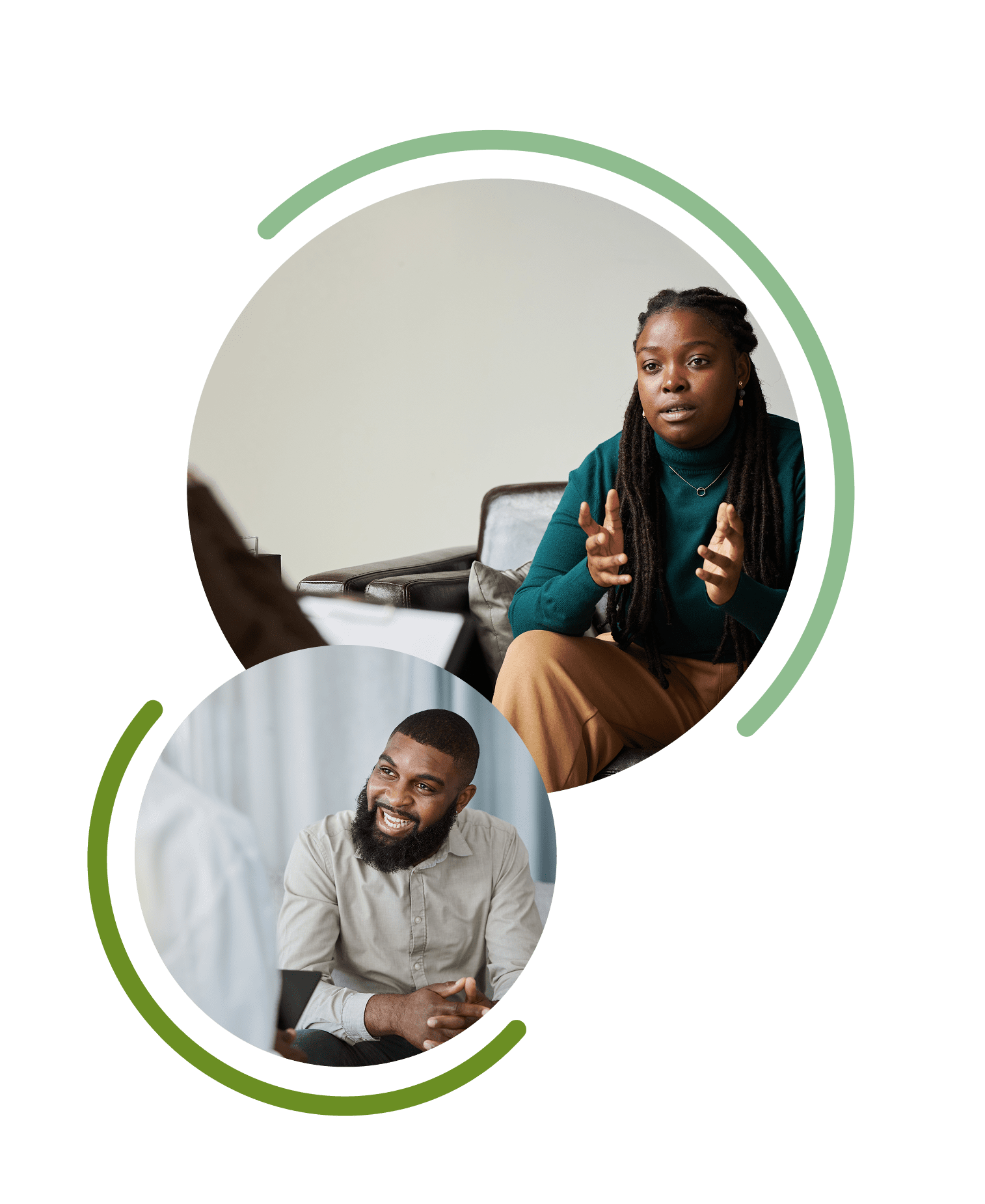 Two people in a thoughtful conversation indoors.