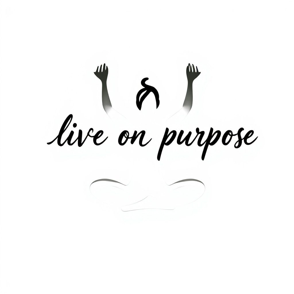 Minimalist design with raised hands and the phrase 'live on purpose'.